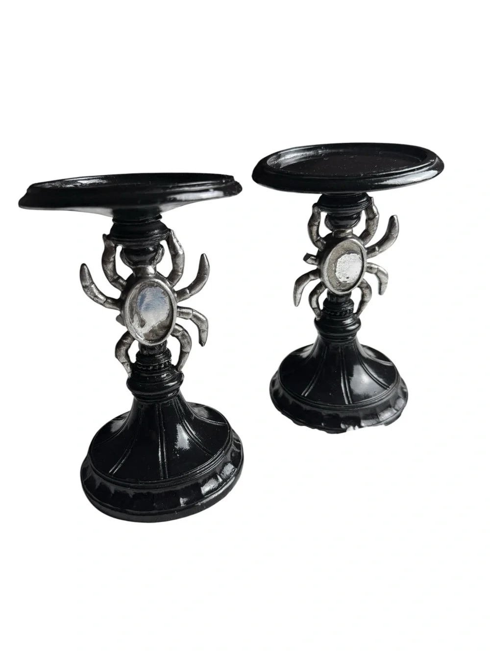 2 Spider Pedestal Candle Holders Halloween Goth Whimsical Witchy Victorian Edwar
